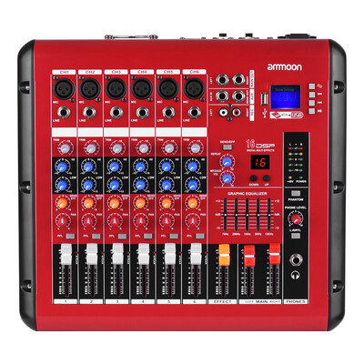 

ammoon PMR606 6-Channel Digital Audio Mixer Mixing Console with Power Amplifier Function 48V Phantom Power USB Interface for Recor