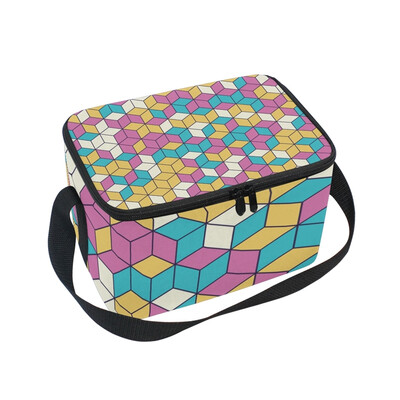 

ALAZA Insulated Lunch Box Colorful Cube Lunch Bag for Men Women Portable Tote Bag Cooler Bag