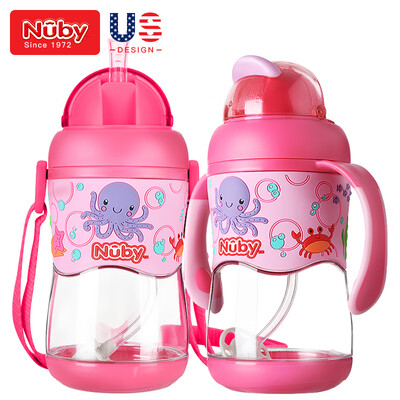 

American Nuby Childrens Cup Drinking Cup Baby Straw Cup with Handle Strap Baby Kettle Leakproof Cup with Gravity Ball Dual-use Cup Pink-400ml