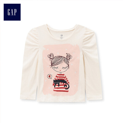 

GAP flagship store female&child fun pattern long-sleeved round neck T-shirt 399040 child fun colorful 18-24M