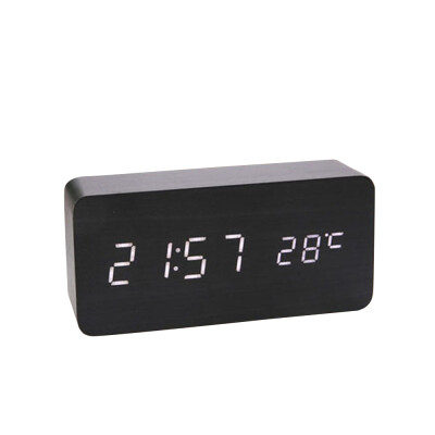 

Wooden Sound Control LED Alarm Clock Electronic Digital Temperature Display LED Table Clock Desk Calendar