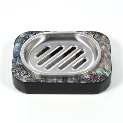 

Soap Holder with Abalone Shell Stripes Wooden Keep Soap Dry Easy Cleaning Drain Bathroom Ornament