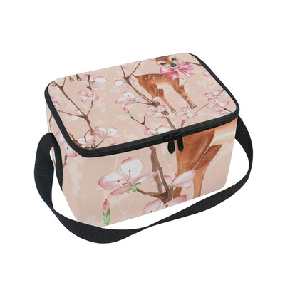 

ALAZA Lunch Box Insulated Cherry Blossom And Fawns Lunch Bag Large Cooler Tote Bag for Men Women