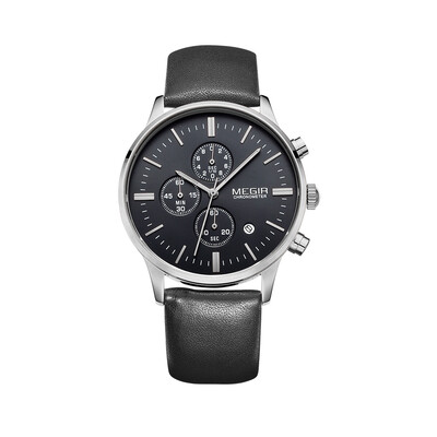 

MEGIR 3ATM Water Resistant Luxury Wristwatch Leather Strap Noctilucent Quartz Men Watch with Calendar