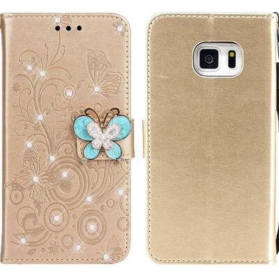 

MOONCASE Samsung Galaxy S7 Butterfly Rhinestone Embossed Leather Case - Gold