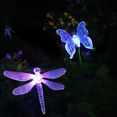 

2 Pack LED Solar Garden Stake Light Multi Color-Changing Butterfly Dragonfly Garden Decor Figurines Lights Outdoor Landscape Ligh