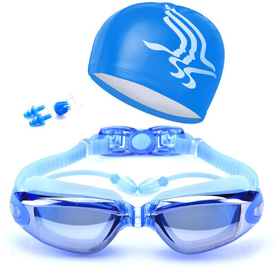 

Professional Waterproof&Anti-fog Swimming Glasses Adult Plating Goggles with Swimming Cap Nasal Plug Earplugs