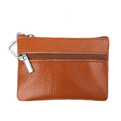

Genuine Leather Zipper Mini Coin Storage Purse Small Card Key Ring Wallet Change Holder Pouch