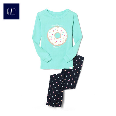 

GAP flagship store female young donut pattern long-sleeved underwear set home service 368661 ice blue 5YRS