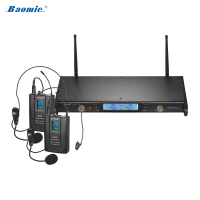 

Baomic BM-7200 UHF Wireless Microphone System 2 Headset Microphones 2 Bodypack Transmitters 1 Receiver with LCD display for Bu