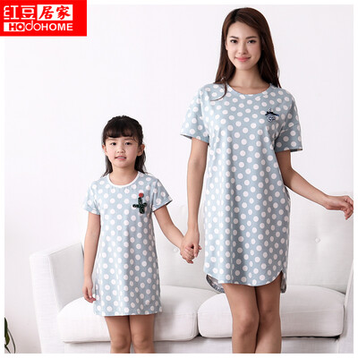 

Red bean home counter with the same lady pajamas cotton ammonia dot printed mother&daughter fun casual short-sleeved skirt 320 ladies pink 17092A
