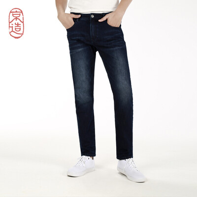

JZAO mens sanding warm slim straight jeans 2018 autumn new dark blue 34 17586A