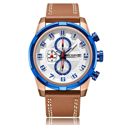 

MEGIR 2082G Men Watch Quartz Sport Watch Luminous Hour Minute Second Calendar Display Versatile Daily Waterproof Fashion Casual PU