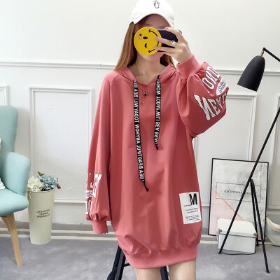 

Langyue womens sweater womens 2019 spring new Korean version of the loose hooded T-shirt skirt student t-shirt shirt LWTC188221T pink