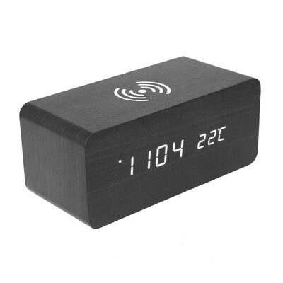 

LED Electronic Voice Control Wooden Alarm Clock