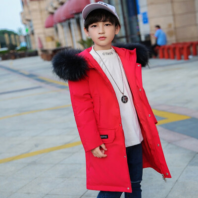 

Children boy winter jacket real fur hooded long coat parka kids big school 8 10 14 teens boy -30 Russia winter clothing overcoat