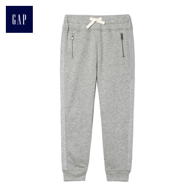 

GAP flagship store female youth shining splicing elastic waist beam mouth sweatpants 398408 hemp gray 18-24M