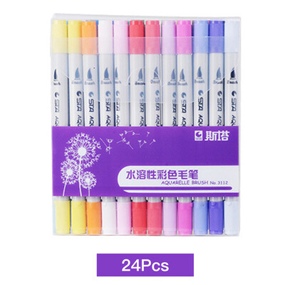 

11224364880Pcs Watersoluble Double Headed Mark Pen Soft Head Colorful Hand Drawing Pen Suit School Stationery Extra Fine Writ