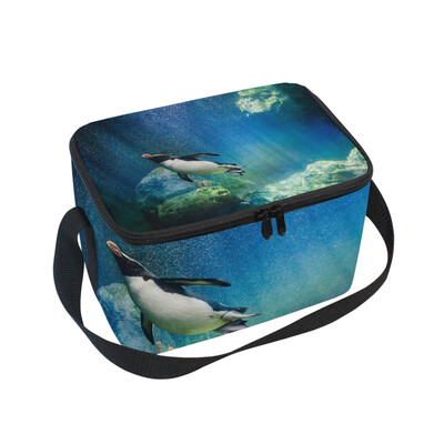 

Lunch Box Insulated Lunch Bag Large Cooler Penguin Under The Seaworld Tote Bagfor Kids Men Women