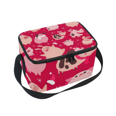 

ALAZA Lunch Box Insulated Lunch Bag Large Cooler Funny Pig In Santa Hat Tote Bag