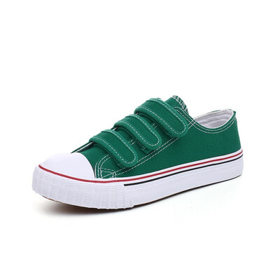 

Womens Vulcanize Shoes Hook & Loop Canvas Shoes White Women Sneakers Rubber Sole