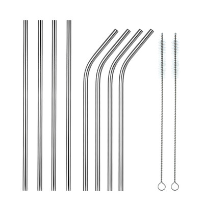 

105" Stainless Steel Straws Reusable Metal Straws 4 Bent 4 Straight Straws with 2 Cleaning Brush