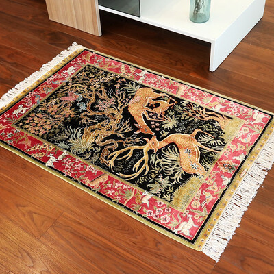 

FangCun 27x4 Square Handmade Silk Area Rugs Deer Trees Handwork Carpet for living rooms&offices FC2D7X402
