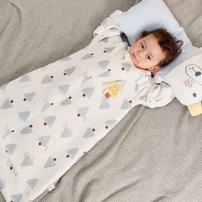 

WELLBER baby sleeping bag baby adjustable air layer childrens envelope can be sleeved spring&summer anti-kick quilt small pine 120cm