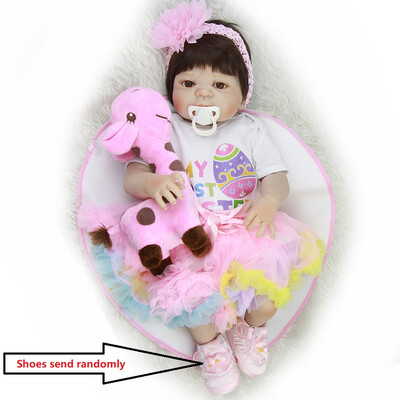 

57 cm Full Silicone Body 23 Baby Doll Toy For Girl Lifelike Babies Reborn Doll Real Princess Wear Pink Dress For Children Gift