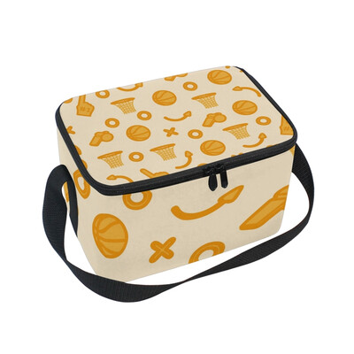 

ALAZA Insulated Lunch Box Orange Basketballs Lunch Bag for Men Women Portable Tote Bag Cooler Bag