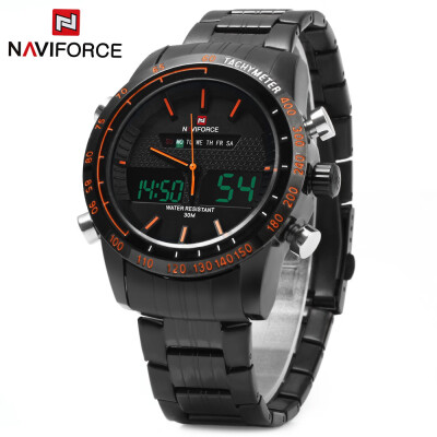 

NAVIFORCE NF9024 Dual Movt Men Quartz Watch Analog Digital LED Wristwatch Calendar Watches Stainless Steel Strap