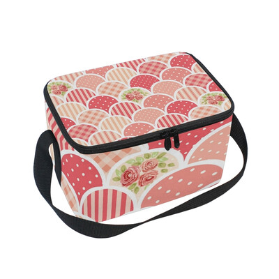 

ALAZA Insulated Lunch Box Flower Stripe Pattern Lunch Bag for Men Women Portable Tote Bag Cooler Bag