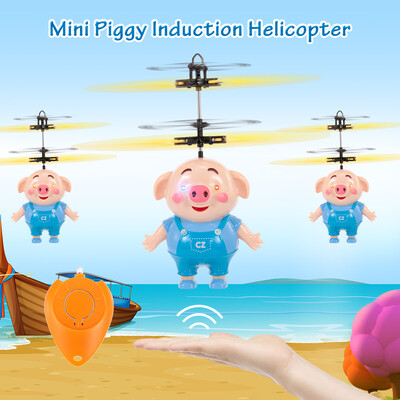 

Mini Flying Piggy Infrared Induction Drone LED Flashing Light Aircraft RC Toy with Remote Controller Great Gift for Kids Children