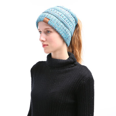 

Winter Women Girl Knitted Beanies Cap Thick Warm Ponytail Beanie Hats Soft Slouchy Outdoor Ski Sports Hat