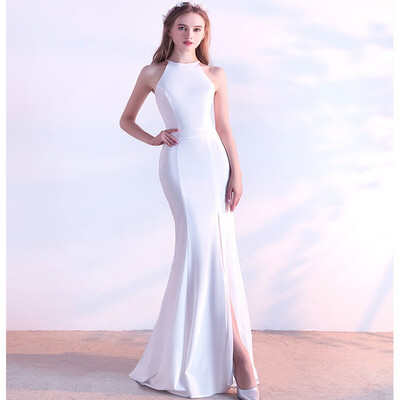 

Noble Simple Long Mermaid Evening Dress Fashion Slim Hanging Neck Solid Color Women Party Evening Dress Toast Dresses