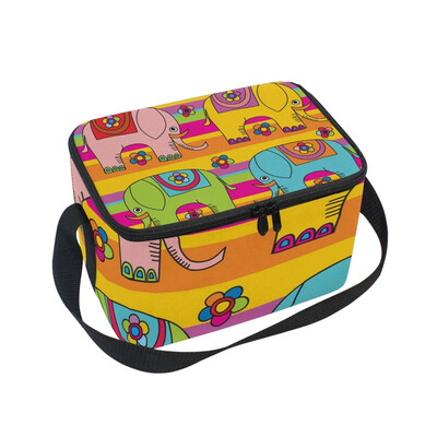 

ALAZA Insulated Lunch Box Retro Elephant Lunch Bag for Men Women Portable Tote Bag Cooler Bag