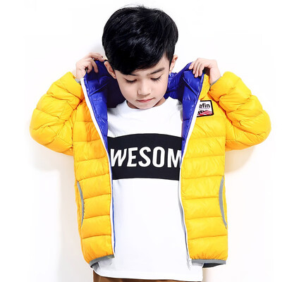 

Childrens clothing boy down jacket 2018 winter new big boy hooded thin short down jacket tide