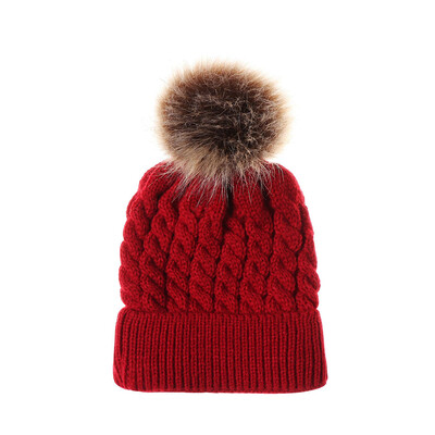 

Winter Warm Women Knitted Crochet Wool Hat Hair Ball Earmuffs Caps Infant Toddler Kid Cute Hairball Beanie Cap