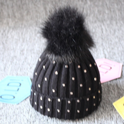 

Newborn Baby Boys Girls Winter Warm Double Fur Pom Bobble Knit Beanie Hats Cap