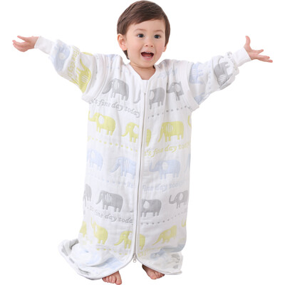 

Tong Yan baby sleeping bag six layers of gauze baby anti-kick is spring&autumn children detachable sleeves long bag growth sleeping bag