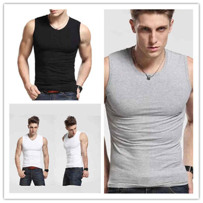 

Aa-shop Men Round V neck Solid Color Black White Grey Vest