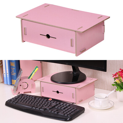 

Small Desk Monitor Riser Stand Organizer Wood with Pen Holder Drawer for School Office Home Stationery Storage