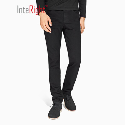 

INTERIGHT jeans mens business casual super elastic fit slim hair warm jeans black 32 yards L