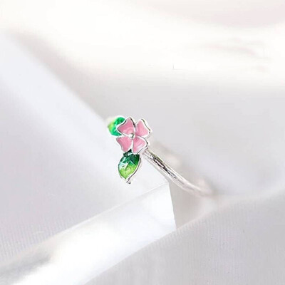 

Romantic Leaf Flowers Female Glaze Flowers Rings Ring Crystal Alloy Rings Pink Flowers Jewelry Ring Temperament Open Ri