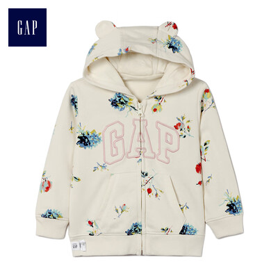 

GAP flagship store childrens clothing baby girl print zipper hooded sweater 417647 ivory white 6-12M
