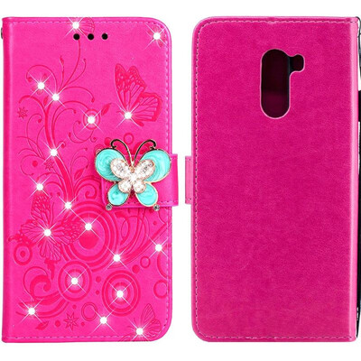 

MOONCASE Millet Pocophone F1 Butterfly Rhinestone Embossed Leather Case - Red