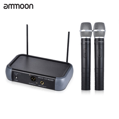 

ammoon Dual Channel VHF Wireless Handheld Microphone System with Echo Function 2 Microphones & 1 Receiver 635mm Audio Cable for K