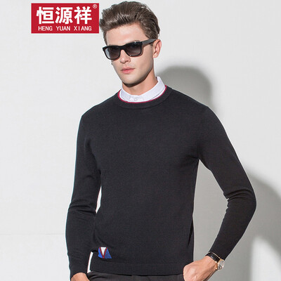

Hengyuanxiang sweater mens round neck thickening sweater 2018 autumn&winter new middle-aged pure wool sweater golden 1202XL180