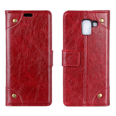 

MOONCASE Samsung Galaxy J6 copper buckle nappa leather case - wine red