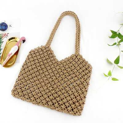 

Minimalist Artsy Vintage Mori Fashionable Hollow Out Weave Bag Vacationing Beach Summer Cotton Handbags Beautiful&Elegant Well